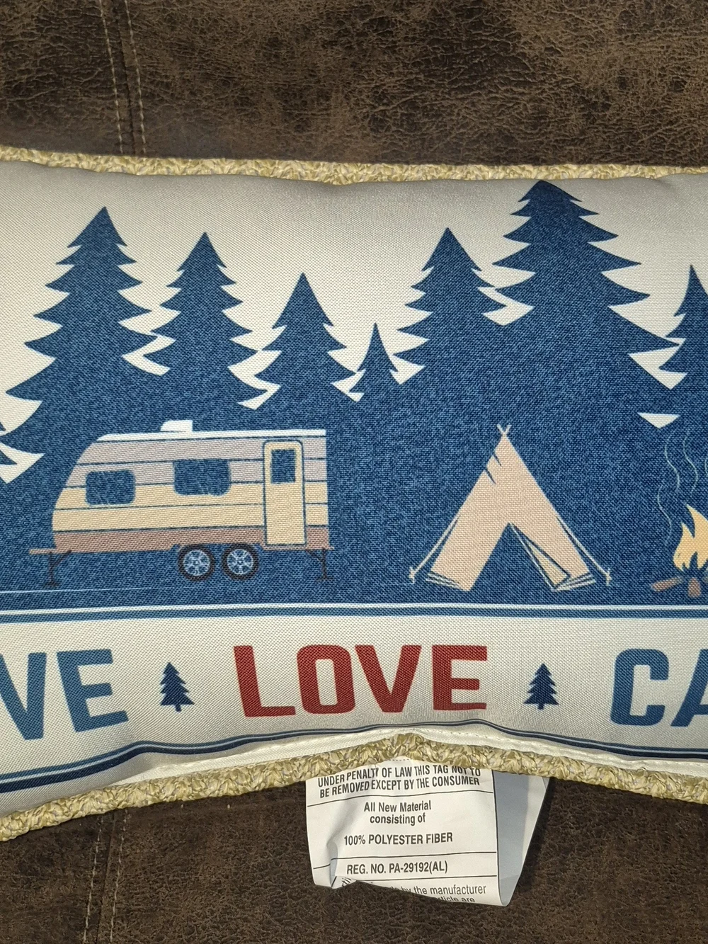 Camper & Teepee Accent Pillow - Blue, Cream, Red